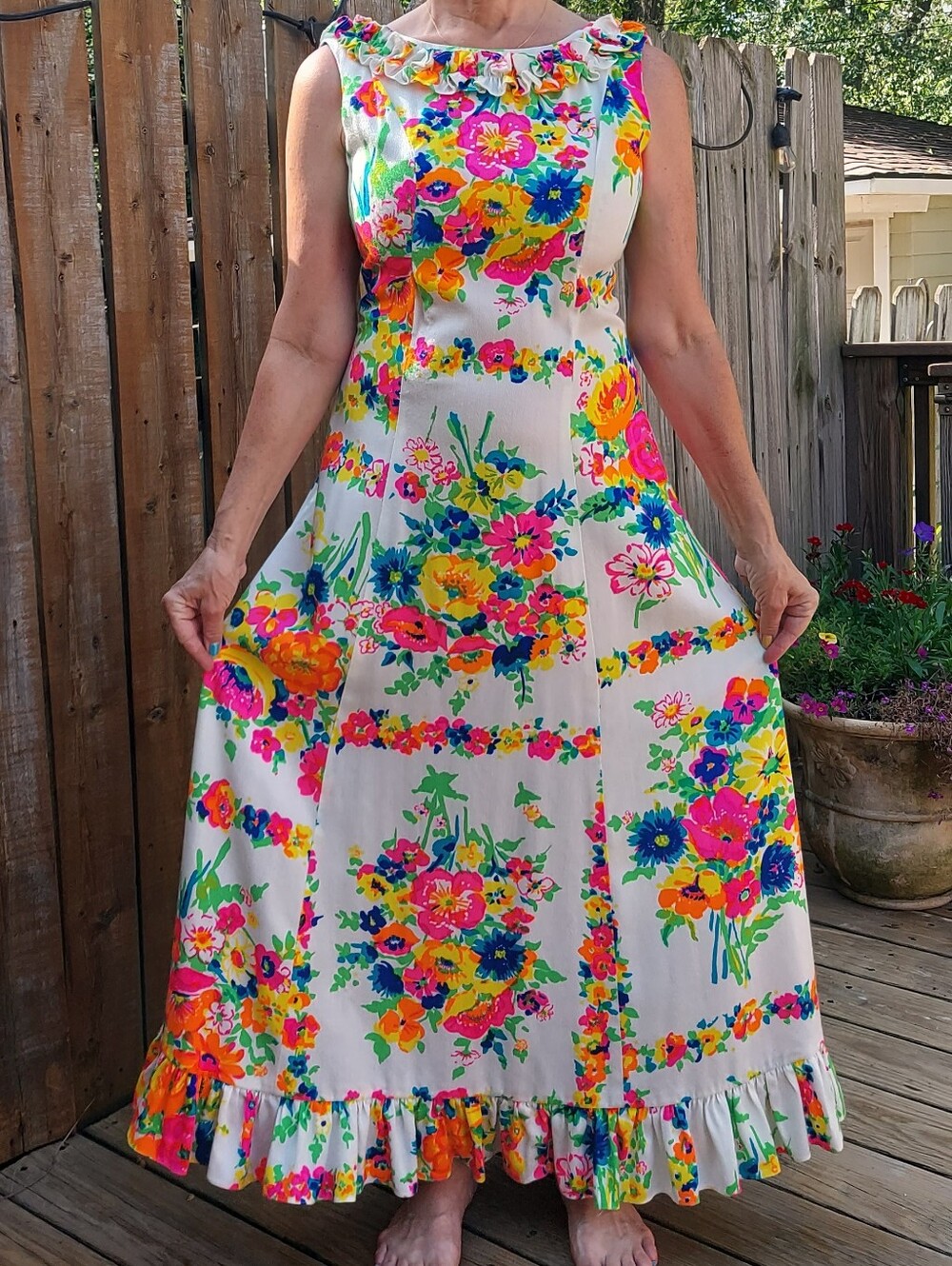 Vintage 1950's-1960's Maxi Floral Dress Made In Hawaii